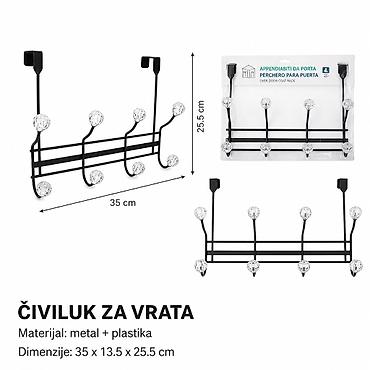 KMT Elegantna vešalica za vrata sa 4 kuke i kristalnim kuglama 3210007