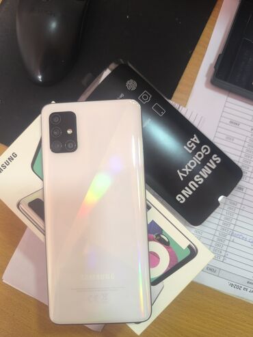 телефон а 7: Samsung A51, Б/у, 128 ГБ, цвет - Белый, 2 SIM