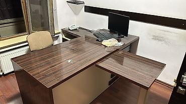 Ofis dəst mebeli: Ofis mebel dəsti - Ofis masası: L‑şəkilli iş masası, tünd qəhvəyi — 2