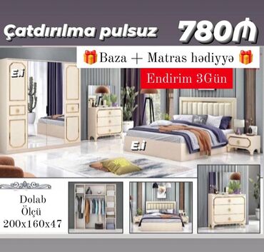 yataq dosekleri: *Yataq dəsti 780Azn 🎁Baza + Matras hədiyyə🎁* ✔️Rəng seçimi var ✔️ Ölçü