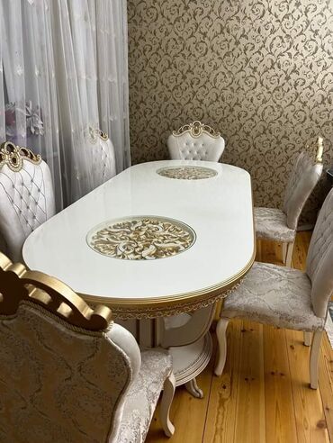 masa və oturacaqlar: Qonaq otağı üçün, İşlənmiş, Açılan, Oval masa, 6 stul