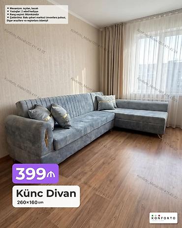 Ev və bağ: Künc divan – 260×160 sm - Mexanizm: açılan, bazalı (yataq funksiyalı — 1