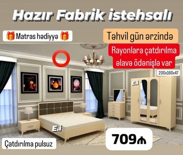 Çarpayılar: *Yataq dəsti 4 Qapılı Dolabla 709Azn 💥* ✔️Rəng seçimi var *🎁Matras