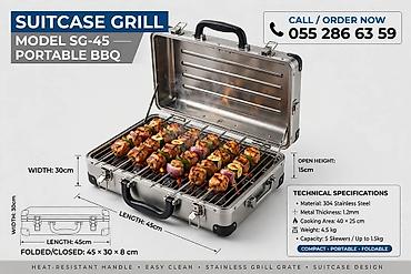 Manqallar, qrillər, barbekyu: Məhsul: Suitcase Grill – Portativ BBQ (Model SG-45 / SB-600S) Təsvir — 2