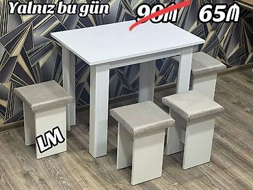 kicik metbex mebelleri: Mətbəx/dining dəsti – kompakt masa və 4 taburetka - Rəng: ağ masa — 1