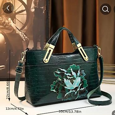 Çantalar: Qadın əl çantası – Yaşıl rəng, Fashion Style - Material: Krokodil — 2
