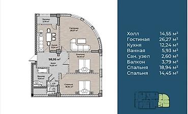 заман жк псо: 3 комнаты, 99 м², Элитка, 12 этаж, ПСО (под самоотделку) — 2