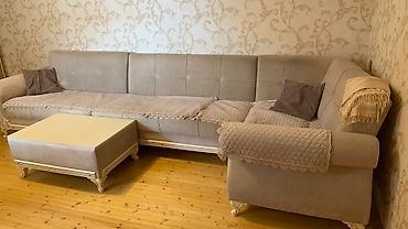 Künc divan dəsti - Rəng: açıq bej/boz (soft-touch parça). - Komplekt