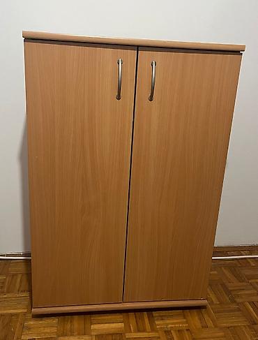 komoda drvo: Dvokrilna komoda, ormarić za obuću ili odlaganje, dekor bukve. - — 1