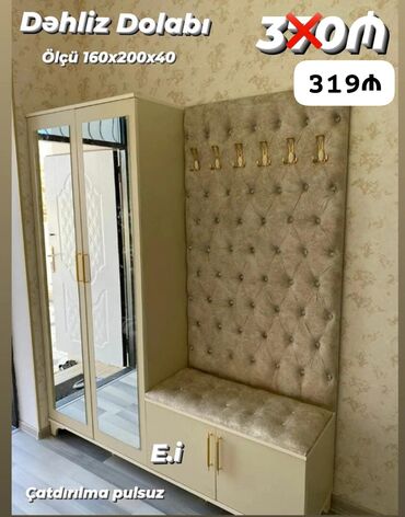 Mebel: Düz dolab, Dəhliz üçün, Paltar üçün, Açılan, 2 qapılı