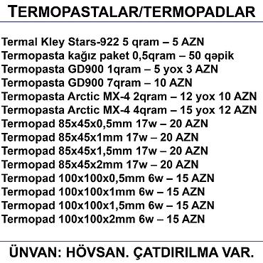 Termopasta: Termopastalar və Termopadlar 📍Ünvan: Bakı şəh, Suraxanı ray, Hövsan — 2