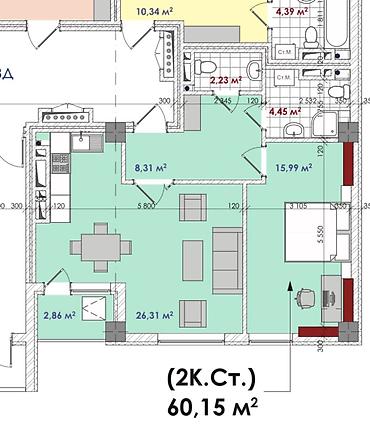 14: Студия, 60 м², Асанбай мкр Элитка, 14 этаж, ПСО (под самоотделку) — 1