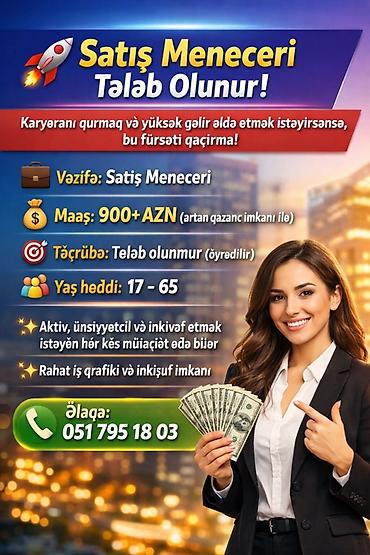 ereb azerbaycan tercume: Satış meneceri tələb olunur, İstənilən yaş, Təcrübəsiz, Aylıq ödəniş — 1