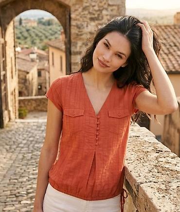 boho bluze: Ženska bluza u toploj terakota/narandžasto-rđastoj nijansi, idealna za — 1