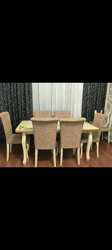 Qonaq otağı üçün, İşlənmiş, Dördbucaq masa, 6 stul