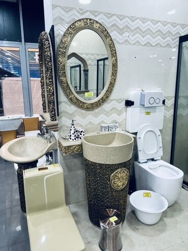 мебель для ванной недорого: Ванна үчүн раковина, Өзгөчөлүктөрү: Алтын жалатуу, Тегерек формасы, Материалы: Таш, Өлчөмү: 80 x 60 см