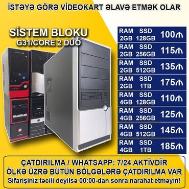 lga 1151: Sistem Bloku "G31/Core 2 Duo/2-4GB Ram/SSD" Ofis üçün Sistem Blokları