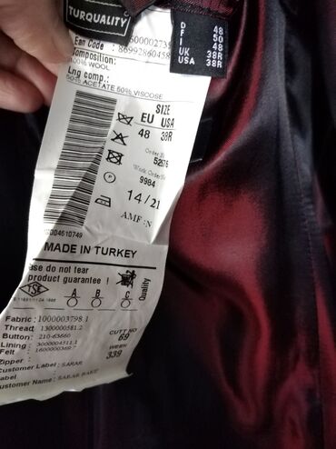 Paltolar: M razmer SARAR palto 1000dollara alinib. 3-4 defe geyilib — 3