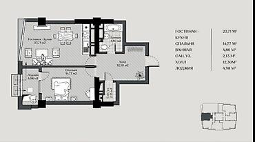 2 8: Студия, 62 м², Ата-Тюрк парк Элитка, 13 этаж, ПСО (под самоотделку) — 2