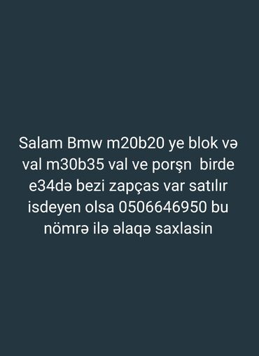 Soyutma və qızdırma sistemləri: BMW M20B20 mühərriki üçün blok, M30B35 mühərriki üçün val və porşen