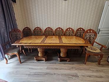 agac satilir: Qonaq otağı üçün, İşlənmiş, Açılan, Dördbucaq masa, 8 stul — 2