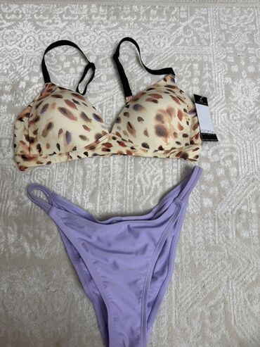 детские спортивные купальники: İki hissəli bikini dəsti - Üst: Açıq krem fon üzərində ləkəli/animal