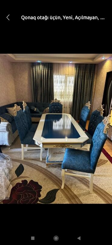 Masa və oturacaq dəstləri: Qonaq otağı üçün, Yeni, Açılmayan, Dördbucaq masa, 6 stul — 29