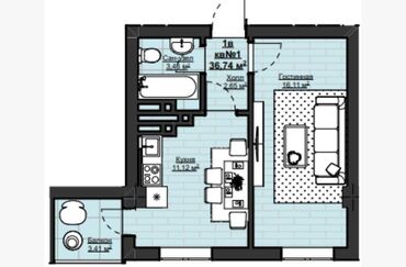 обмен на квартиры: 1 комната, 36 м², Элитка, 11 этаж, ПСО (под самоотделку)
