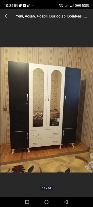 Dolablar: Açılan, 4 qapılı Düz dolab, Qarderob, paltar dolabı — 11