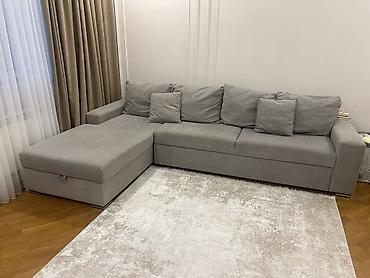 Диваны: Boz rəngli künc divan (L‑şəkilli), geniş oturacaq və chaise bölməsi — 3