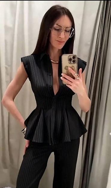 minduse za devojcice: Ženski komplet sa prugama – bluza sa peplum krojem i pantalone - — 7