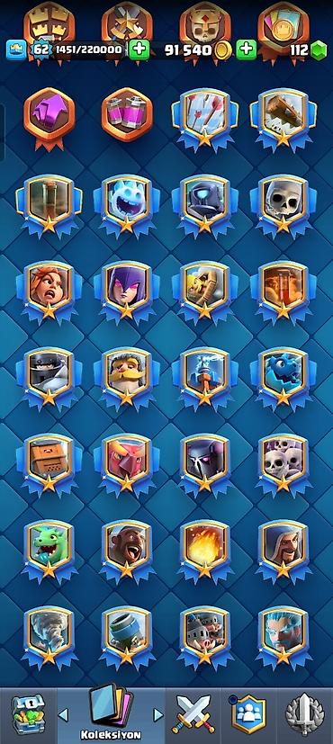 Digər kolleksiyalar: Clash Royale hesabı - Kral səviyyəsi: 62 - Kupa: 11 542+ - Qızıl: 91 — 11