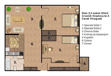 Prodaja stanova: 3 sobe, 63 kv. m, 4 sprat