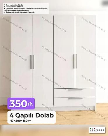 Ev üçün mebel: 4 qapılı geyim dolabı Ölçülər: 47 × 200 × 160 sm Material: 18 mm — 1