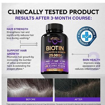 Витамины и БАДы: США для волос кожи ногтей суставов Биотин с коллагеном и кератином — 3