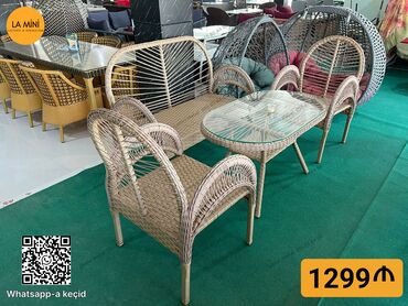 bag ucun yelencekler: Новый, Овальный стол, 4 стула, Нераскладной, Со стульями, Плетеный