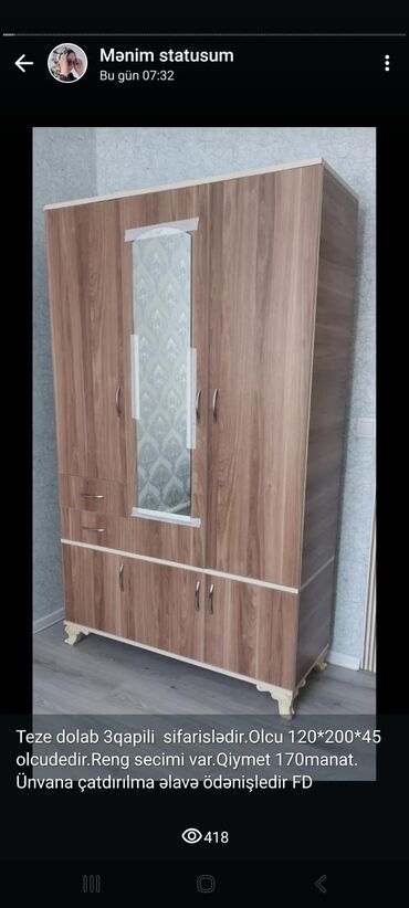 Dolablar: Yeni, Açılan, 3 qapılı Düz dolab, Qarderob, paltar dolabı, Azərbaycan -da lalafo.az — 5 Dolablar: Yeni, Açılan, 3 qapılı Düz dolab, Qarderob, paltar dolabı, Azərbaycan — 5