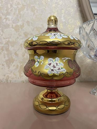 Ev və bağ: Çex Bohemiya büllur şirniyyat dəsti (Orijinal) 1 ədəd böyük qab, 2 — 3