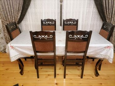 stol stul ikinci əl: Qonaq otağı üçün, Yeni, Açılmayan, Dördbucaq masa, 6 stul