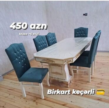 stol stul mebel: Для гостиной, Новый, Нераскладной, Прямоугольный стол, 6 стульев, Азербайджан