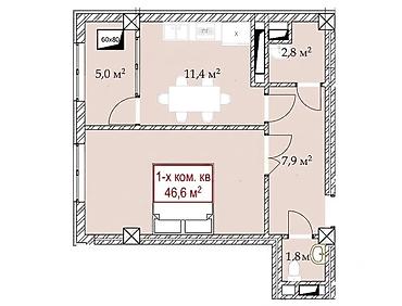 46: 1 комната, 46 м², Кок-Жар ж/м Элитка, 2 этаж, ПСО (под самоотделку) — 3