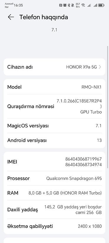 barter android: Honor X9a, 256 GB, rəng - Qara, Barmaq izi — 5