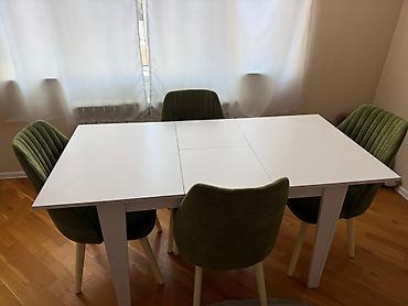 Ağıllı masa və 4 ədəd stul dəsti - Masa: ağ rəngdə, düzbucaqlı forma
