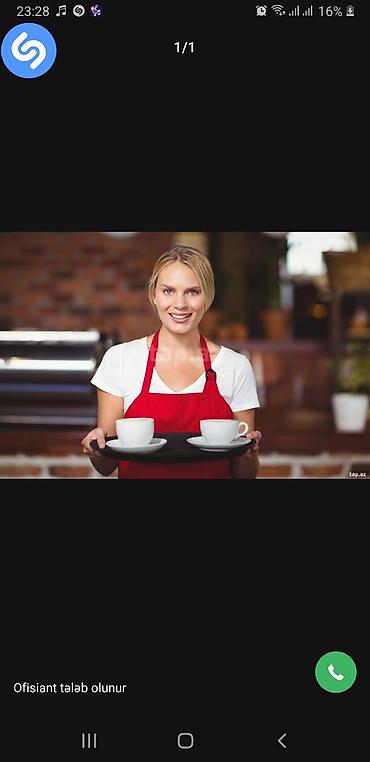Otel, kafe, restoranlar: Ofisiant tələb olunur, Restoran, Gündəlik ödəniş, 18-29 yaş, 1-2 illik təcrübə — 1