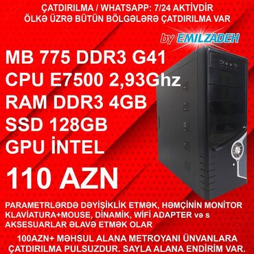 Masaüstü kompüterlər və iş stansiyaları: Masaüstü Kompüter "DDR3/Core 2 Duo E7500/4GB Ram/128GB SSD" ENDİRİM!!!