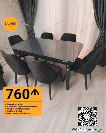 mdf metbex mebelleri: Qonaq otağı üçün, Yeni, Açılan, Dördbucaq masa, 6 stul