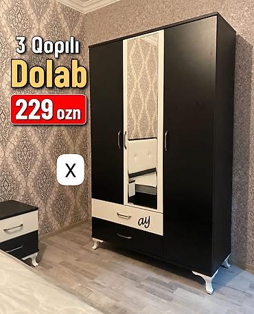 ay: 3 qapılı geyim dolabı - Rəng: qara-ağ iki rəngli dizayn - Ön hissədə — 1