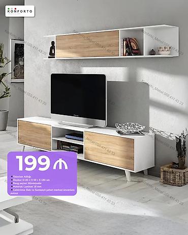 Televizor altlığı və asma rəf dəsti - Ölçülər: D 40 × H 50 × E 180 sm