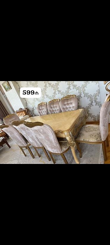 Qonaq otağı üçün, İşlənmiş, Dördbucaq masa, 8 stul