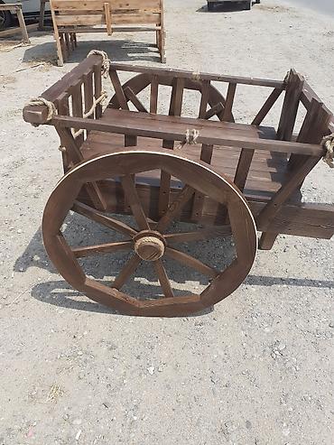 Bağ, çöl mebeli: Taxta dekorativ araba (iki təkərli) - Material: tam ağacdan — 3